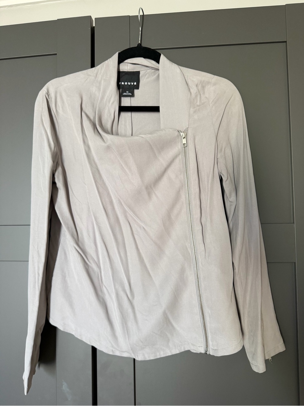 Trouve Light Gray Asymmetrical Zip Blazer